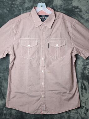 Ecko Unlimited Short-Sleeve Micro-Check Shirt in Red and White